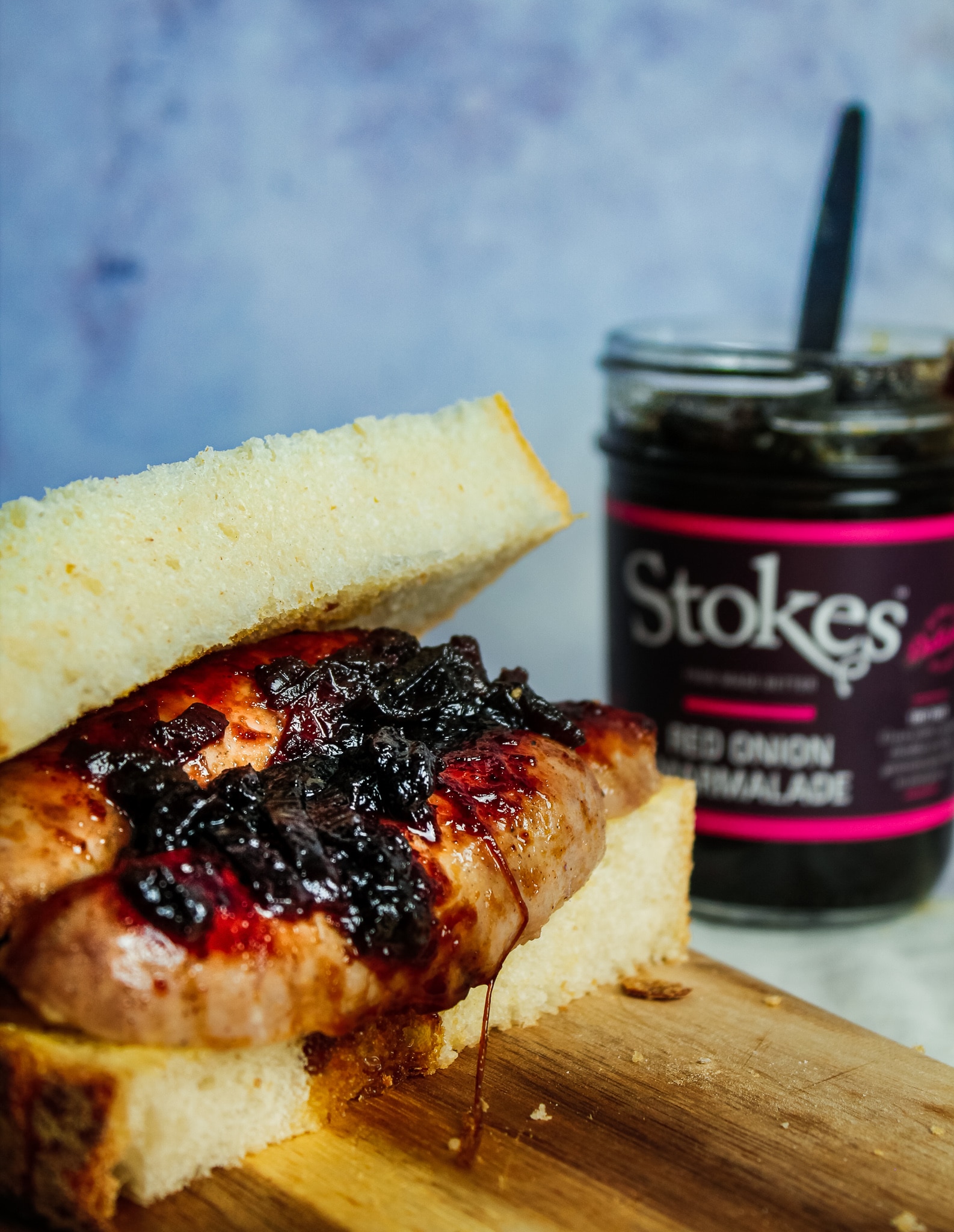 Sausage Sandwich with Red Onion Marmalade Stokes Sauces